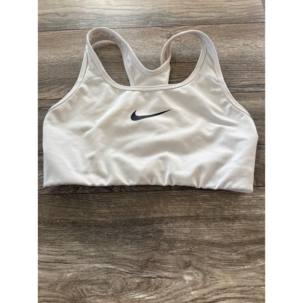 Nike Dri-FIT Racerback Sports Bra Cream White Small Swoosh Logo